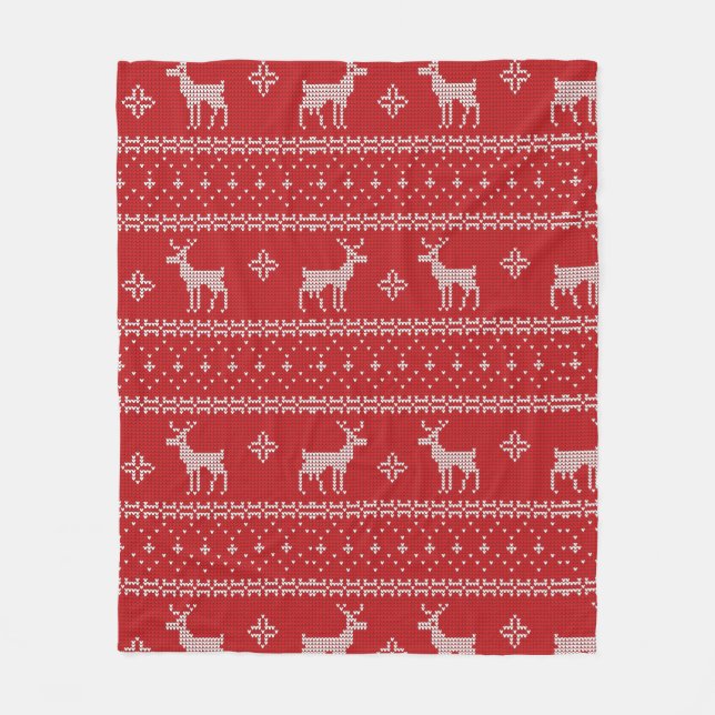 Red Knit Sweater with Deer Fleece Blanket (Front)