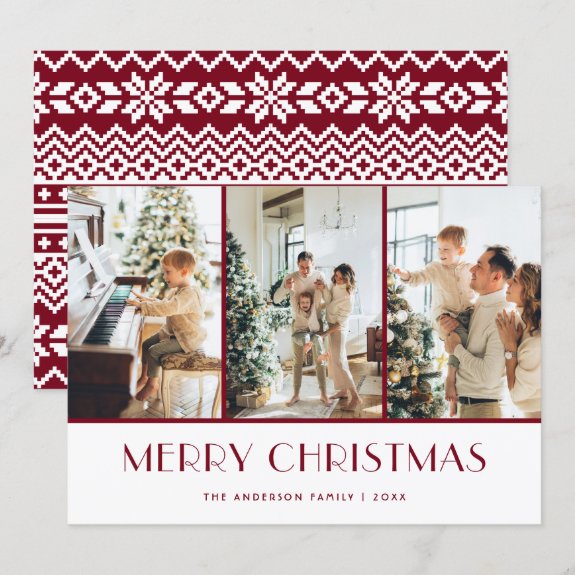 Red Knitted Photo Collage Merry Christmas