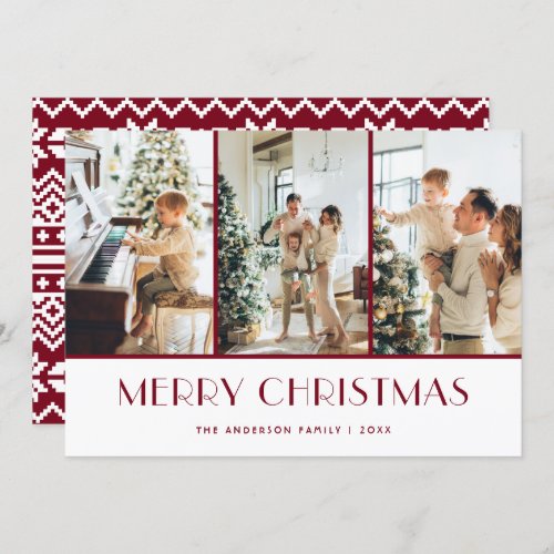 Red Knitted Photo Collage Merry Christmas Holiday Card