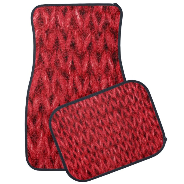Red knitting wool texture background. car floor mat (Set)