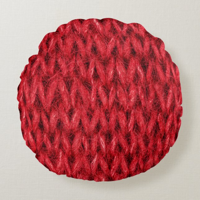 Red knitting wool texture background. round pillow (Front)