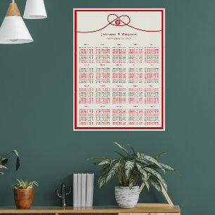 Red Knot Double Happiness 囍 Wedding Seating Chart