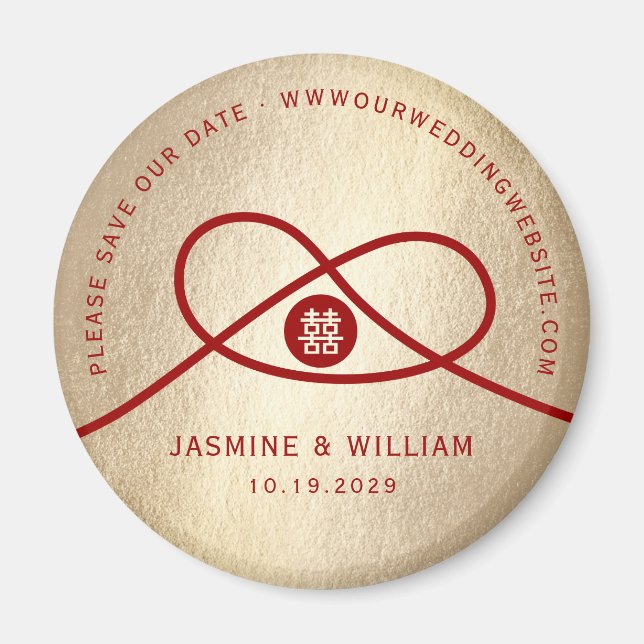 Red Knot Double Happiness Chinese Save The Date Magnet (Front)