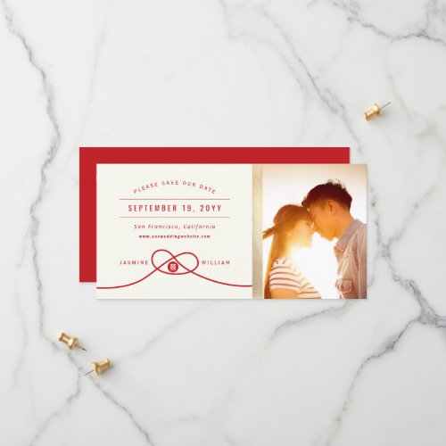 Red Knot Double Happiness Chinese Wedding Photo Save The Date