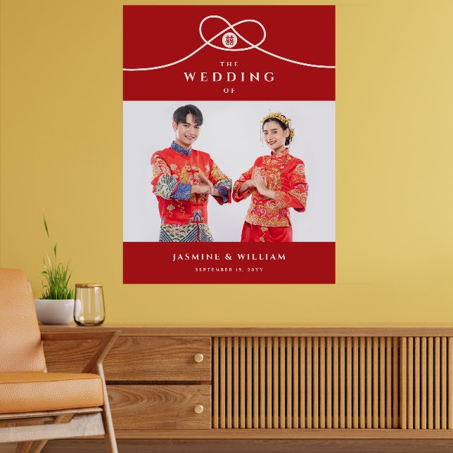 Red Knot Double Happiness Photo Chinese Wedding Poster (Living Room 2)