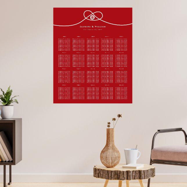 Red Knot Double Happiness Wedding Seating Chart (Living Room 3)