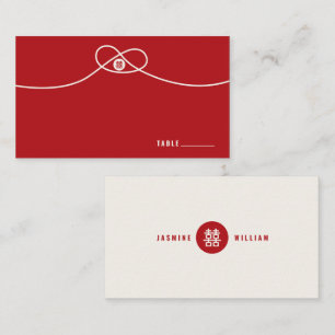 Red Knot Union 囍 Double Happiness Chinese Wedding Place Card