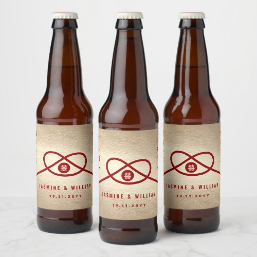 Red Knot Union Double Happiness Chinese Wedding Beer Bottle Label