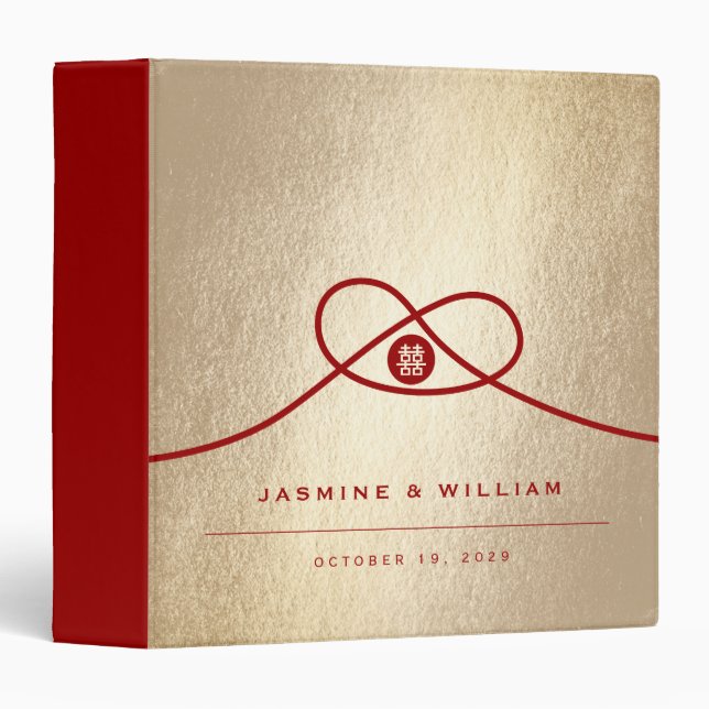 Red Knot Union Double Happiness Chinese Wedding Binder (Front/Spine)