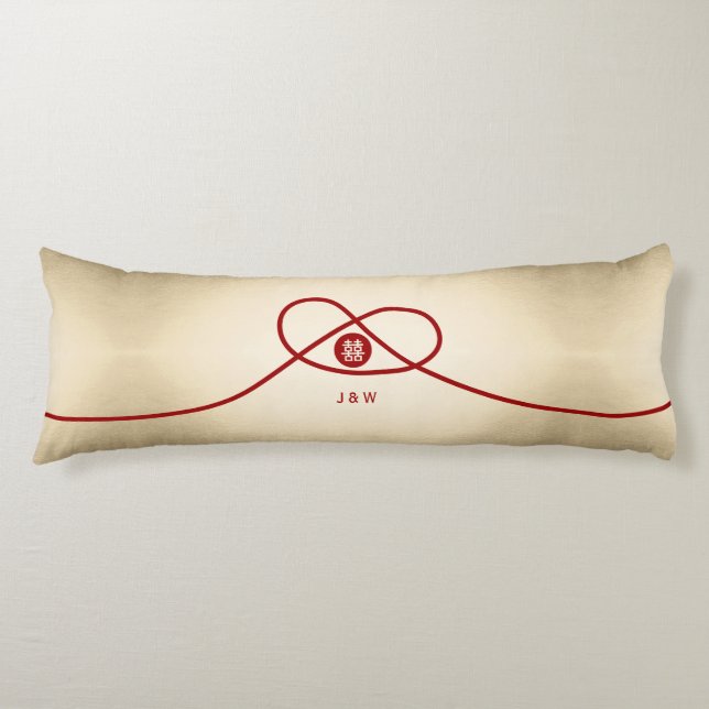 Red Knot Union Double Happiness Chinese Wedding Body Pillow (Front)