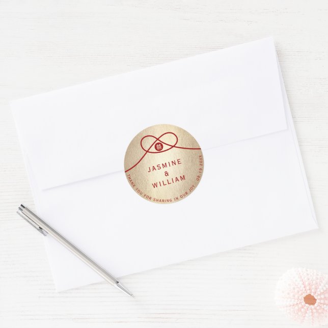 Red Knot Union Double Happiness Chinese Wedding Classic Round Sticker (Envelope)
