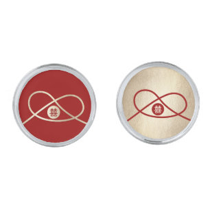 Red Knot Union Double Happiness Chinese Wedding Cufflinks