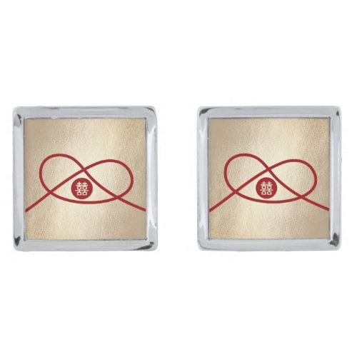 Red Knot Union Double Happiness Chinese Wedding Cufflinks