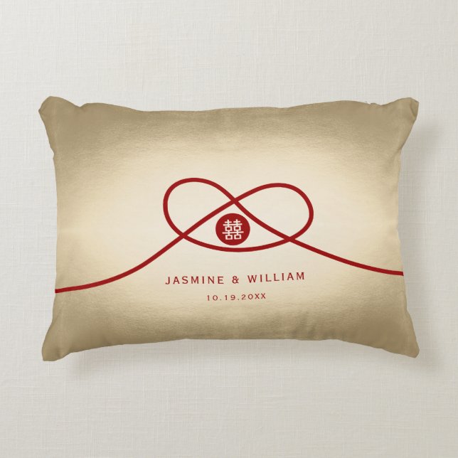 Red Knot Union Double Happiness Chinese Wedding Decorative Pillow (Front)