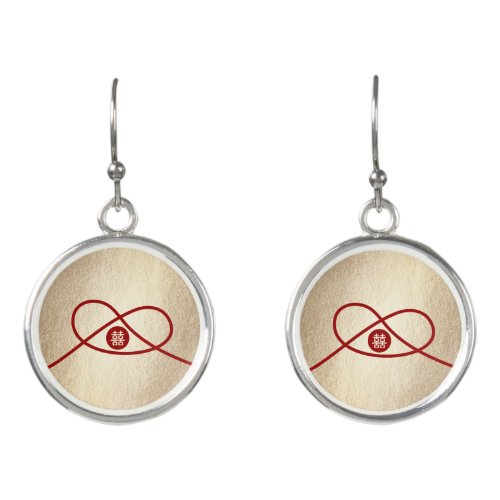 Red Knot Union Double Happiness Chinese Wedding Earrings