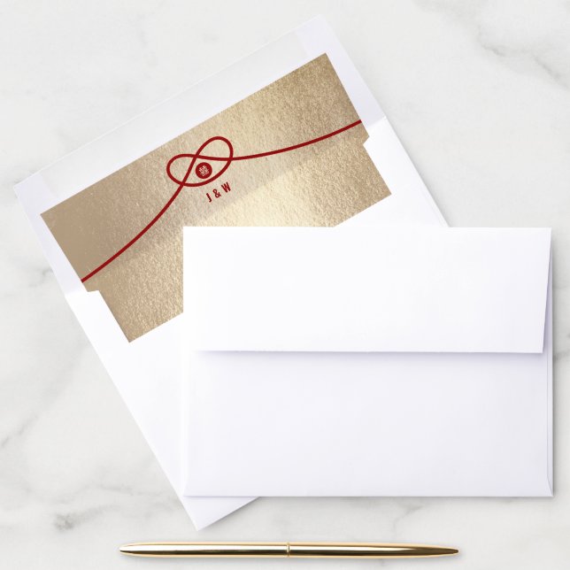 Red Knot Union Double Happiness Chinese Wedding Envelope Liner (Desk)