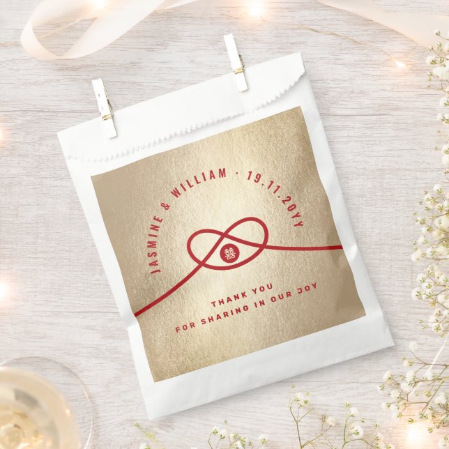 Red Knot Union Double Happiness Chinese Wedding Favor Bag (Clipped)
