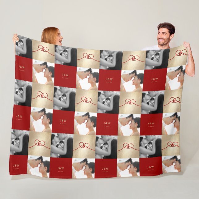 Red Knot Union Double Happiness Chinese Wedding Fleece Blanket (In Situ)