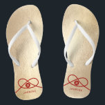 Red Knot Union Double Happiness Chinese Wedding Flip Flops<br><div class="desc">Modern minimalist double happiness knot of union, love and marriage in red and gold. The double happiness is a classic and auspicious symbol used in all chinese, oriental and asian weddings. Designed by fat*fa*tin. Easy to customize with your own text, photo or image. For custom requests, please contact fat*fa*tin directly....</div>