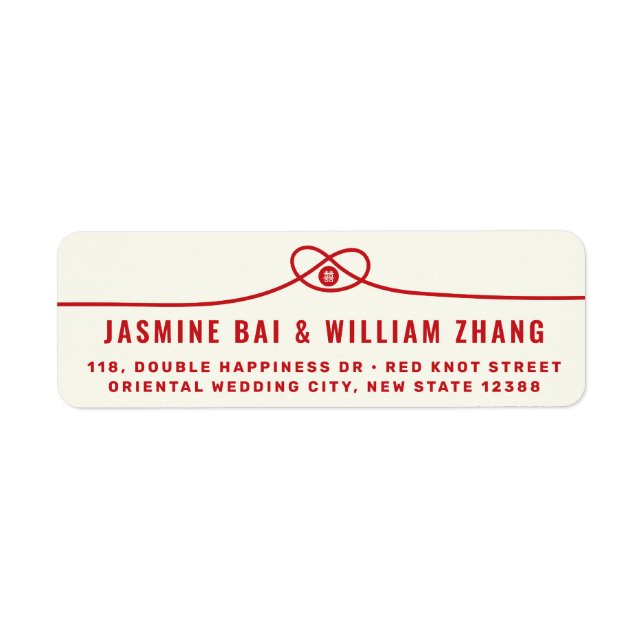 Red Knot Union Double Happiness Chinese Wedding Label (Front)