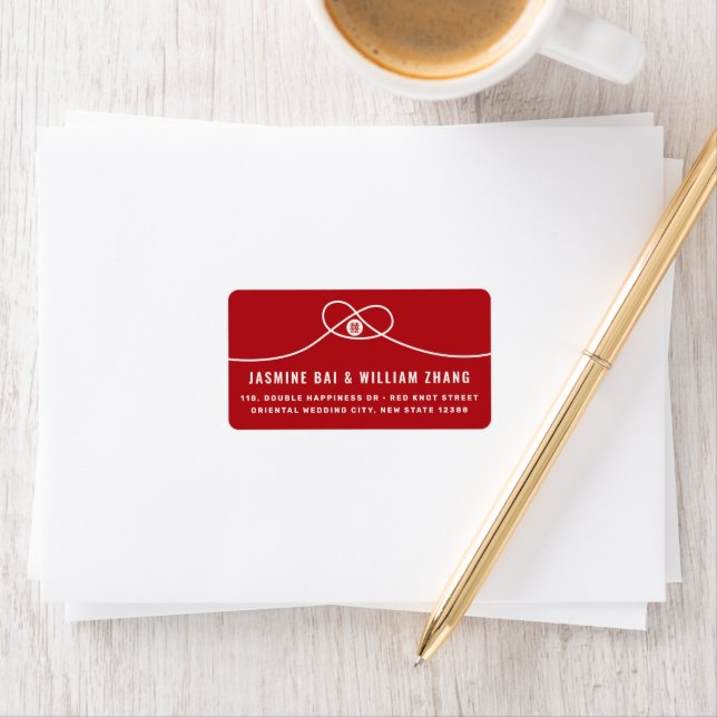 Red Knot Union Double Happiness Chinese Wedding Label (Insitu)