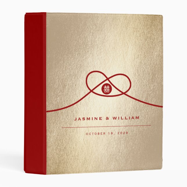 Red Knot Union Double Happiness Chinese Wedding Mini Binder (Front/Spine)