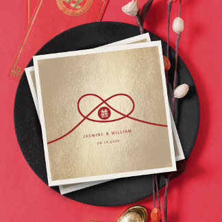 Red Knot Union Double Happiness Chinese Wedding Napkins