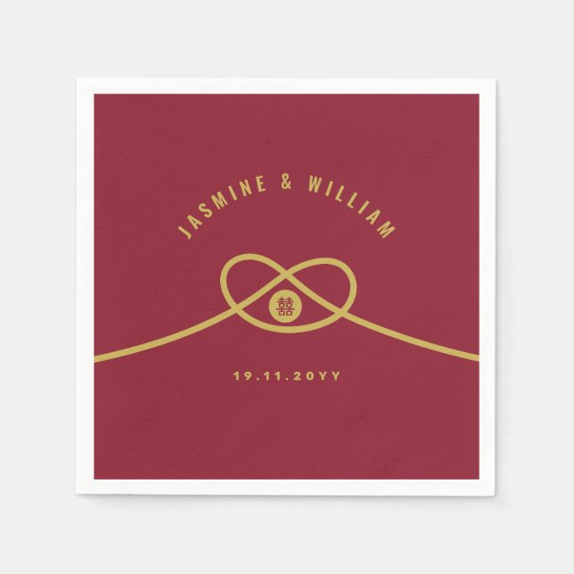 Red Knot Union Double Happiness Chinese Wedding Paper Napkins (Front)