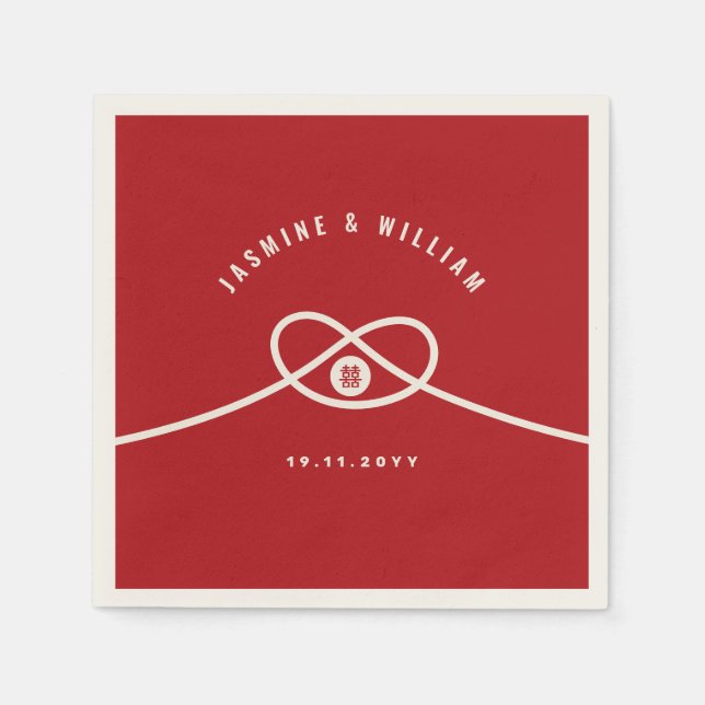 Red Knot Union Double Happiness Chinese Wedding Paper Napkins (Front)