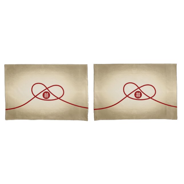 Red Knot Union Double Happiness Chinese Wedding Pillow Case (Front-Set)