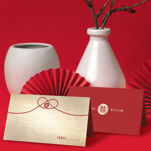 Red Knot Union Double Happiness Chinese Wedding Place Card