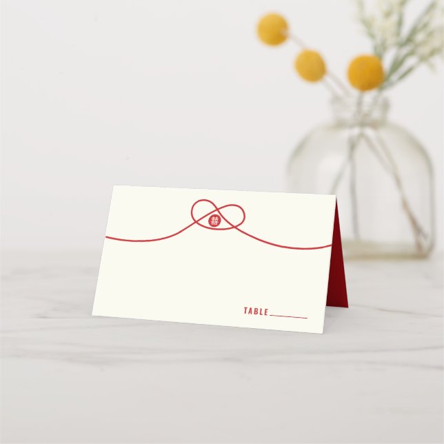 Red Knot Union Double Happiness Chinese Wedding Place Card (Front)