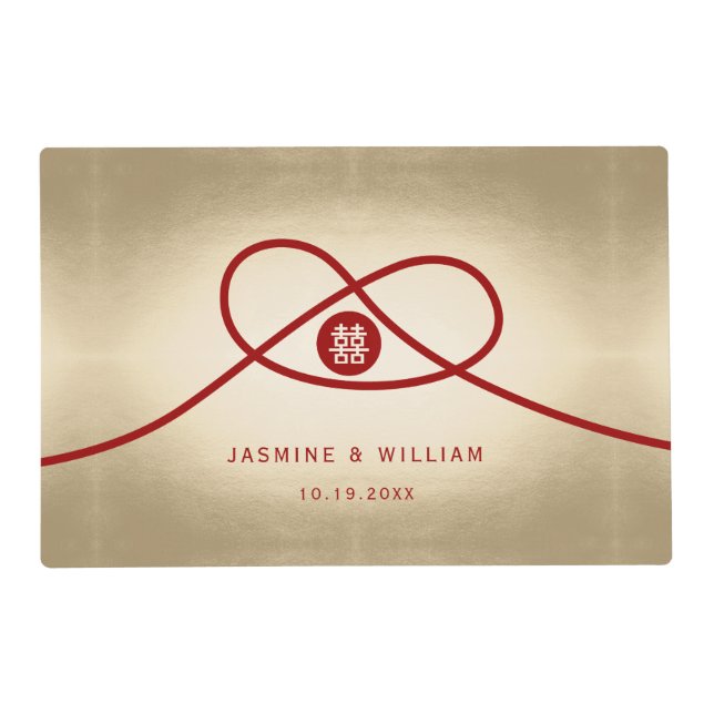 Red Knot Union Double Happiness Chinese Wedding Placemat (Front)