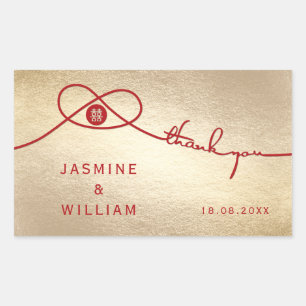 Red Knot Union Double Happiness Chinese Wedding Rectangular Sticker