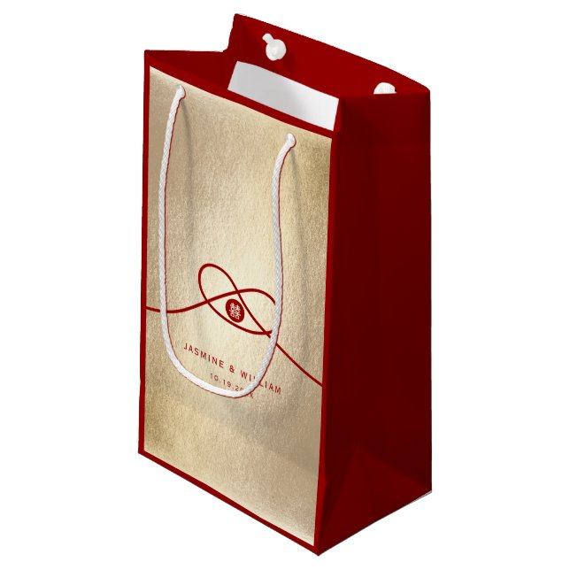 Red Knot Union Double Happiness Chinese Wedding Small Gift Bag (Front Angled)