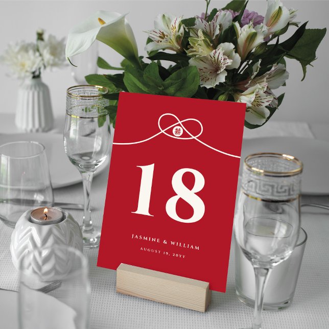 Red Knot Union Double Happiness Chinese Wedding Table Number (Creator Uploaded)