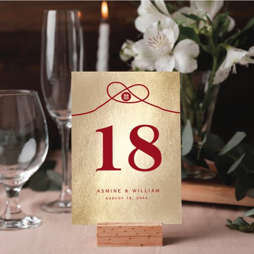 Red Knot Union Double Happiness Chinese Wedding Table Number