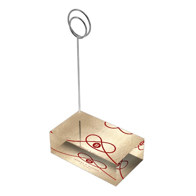Red Knot Union Double Happiness Chinese Wedding Table Number Holder (Corner)