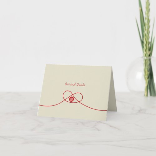 Red Knot Union Double Happiness Chinese Wedding Thank You Card