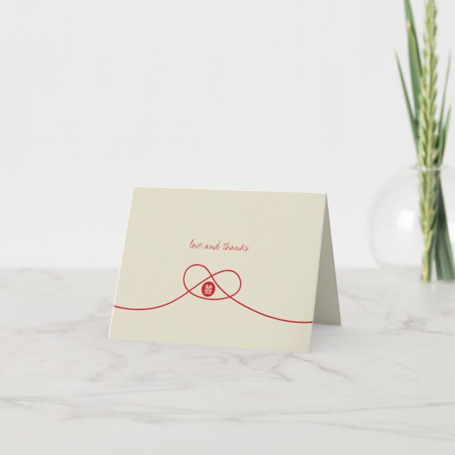 Red Knot Union Double Happiness Chinese Wedding Thank You Card (Front)