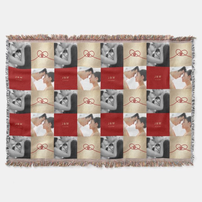 Red Knot Union Double Happiness Chinese Wedding Throw Blanket (Front)