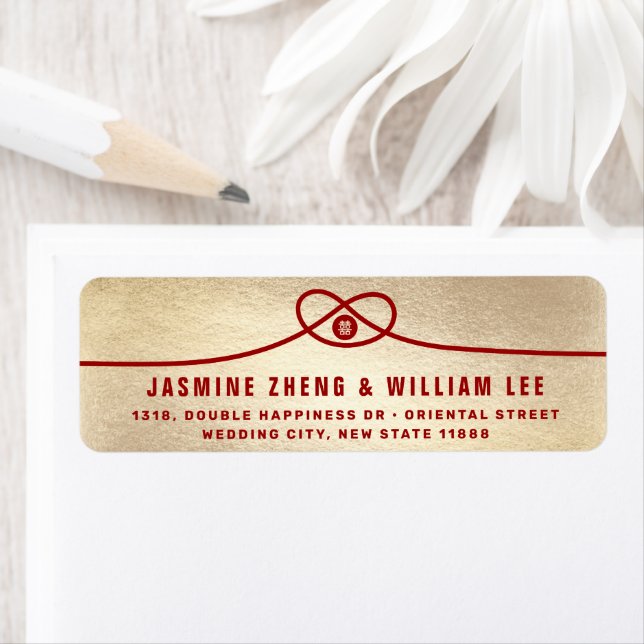 Red Knot Union Double Happiness Wedding Address Label (Insitu)