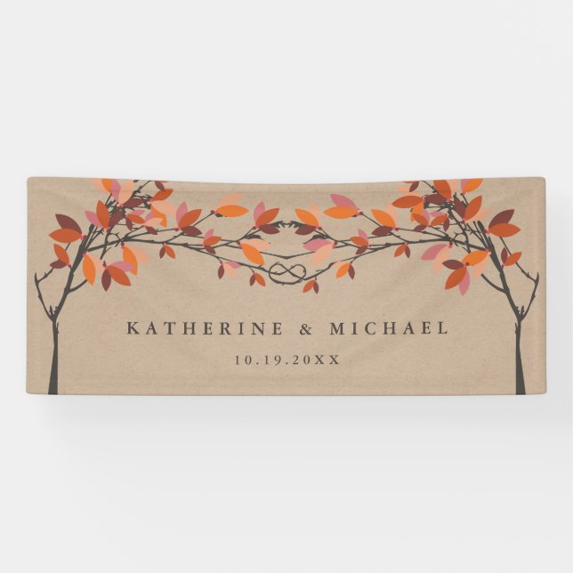 Red Knotted Love Trees On Kraft Autumn Wedding Banner (Horizontal)