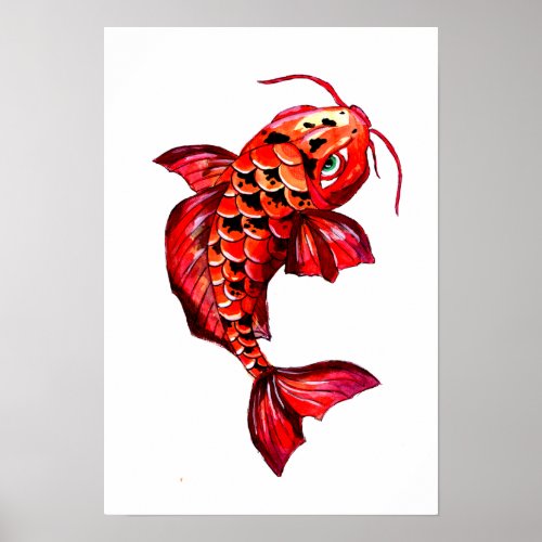 Red Koi Carp Fish Poster