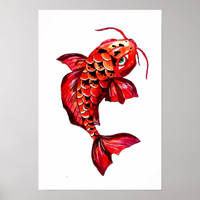Red Koi Carp Fish Poster (Front)