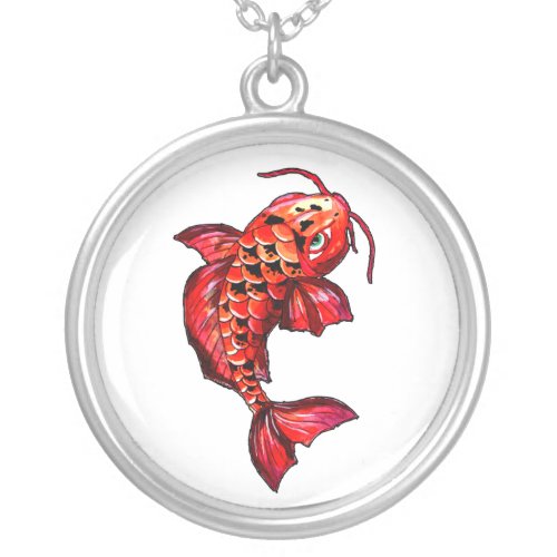 Red Koi Carp Fish Silver Plated Necklace