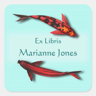 Red Koi Fish Bookplate Name Stickers