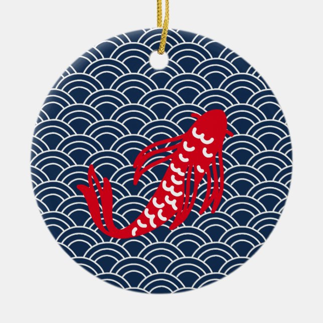 Red Koi Fish Ceramic Ornament (Front)