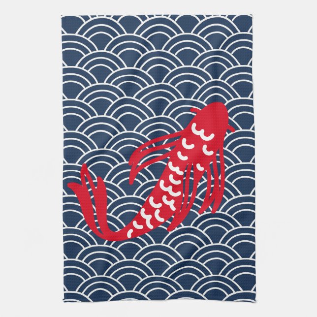 Red Koi Fish Kitchen Towel (Vertical)