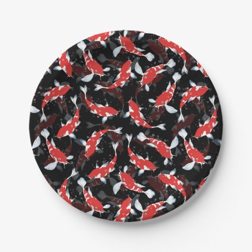 Red Koi Fish Pattern Paper Plates